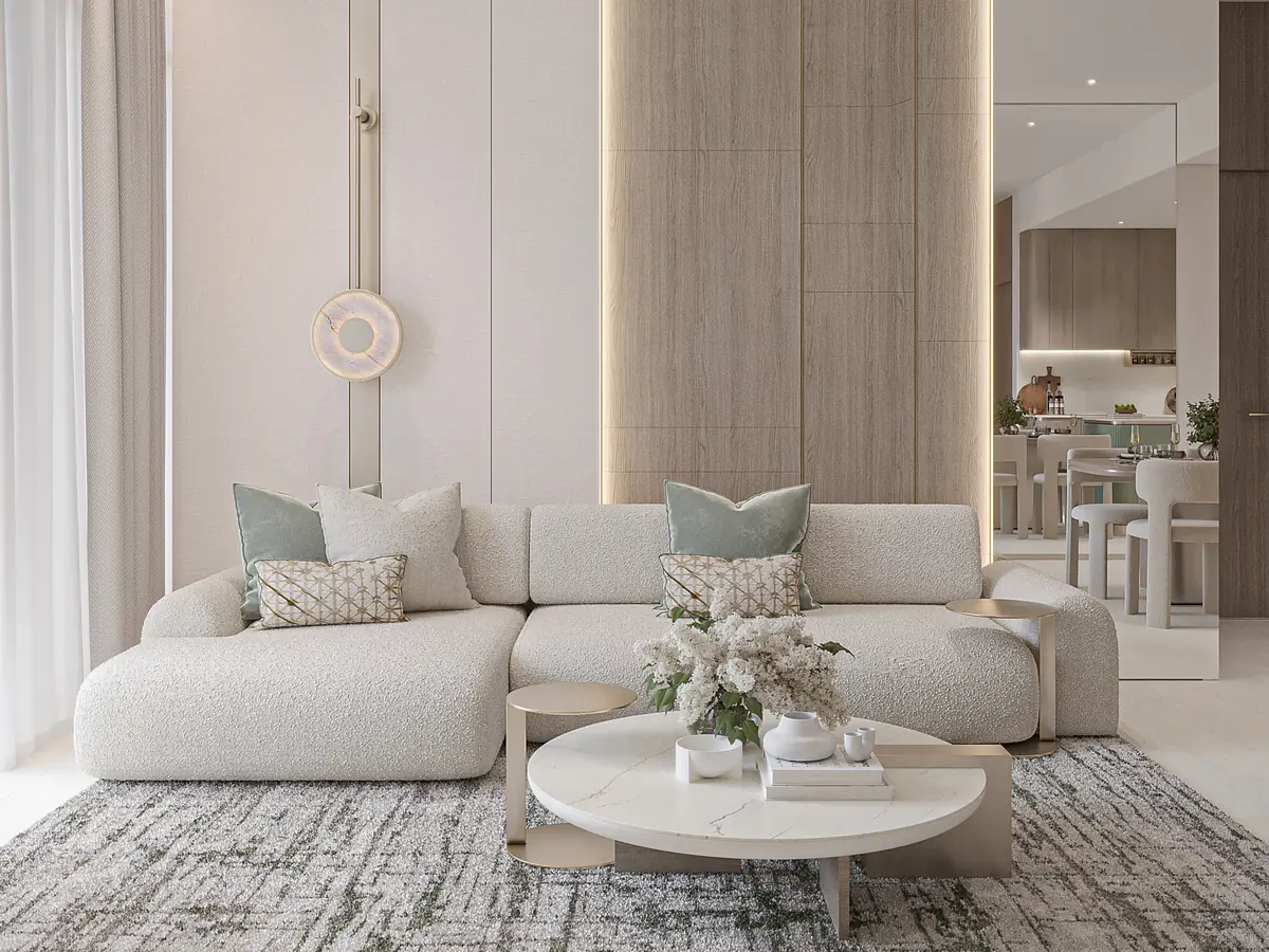 Developer visual: light-toned living room